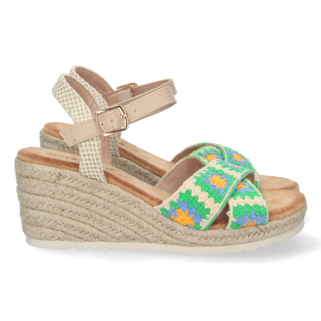 Sandalia de cuña Pala Cruzada – Multicolor Verde