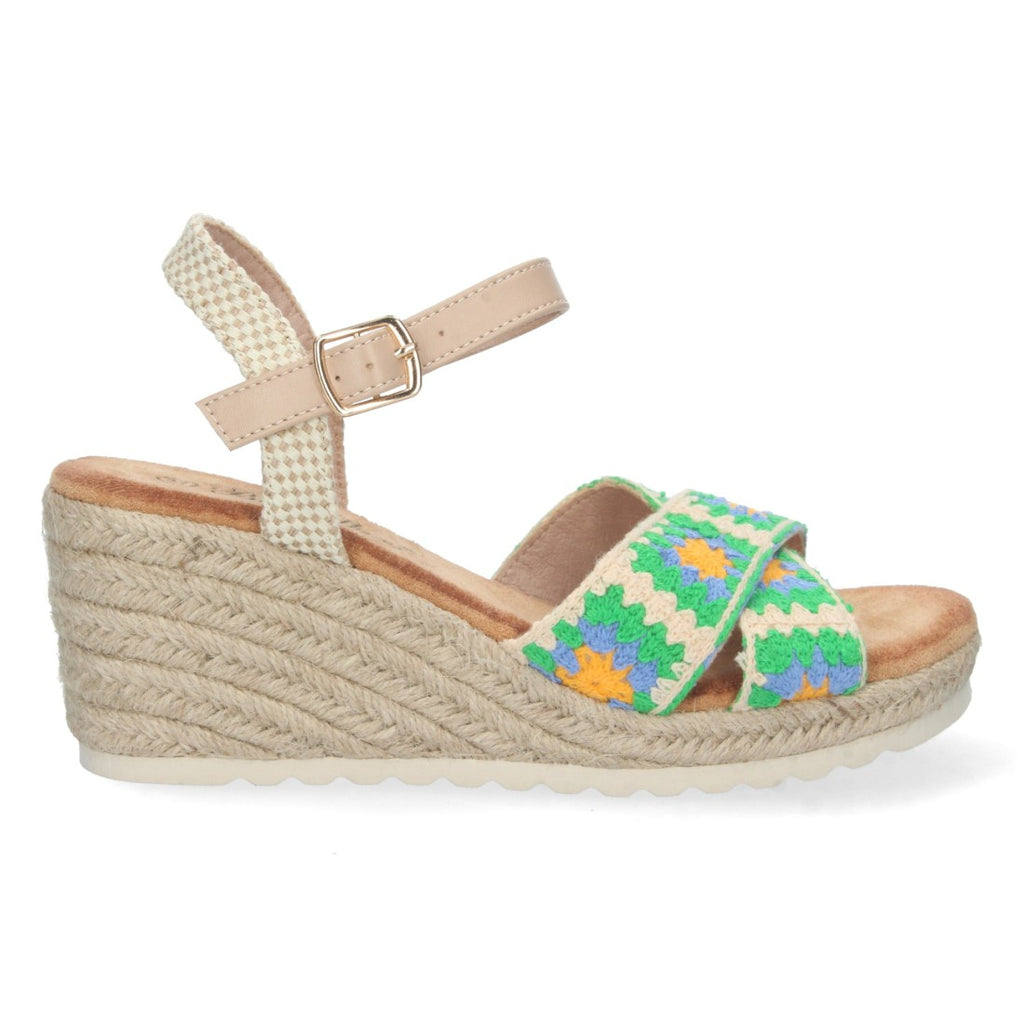 Sandalia de cuña Pala Cruzada – Multicolor Verde
