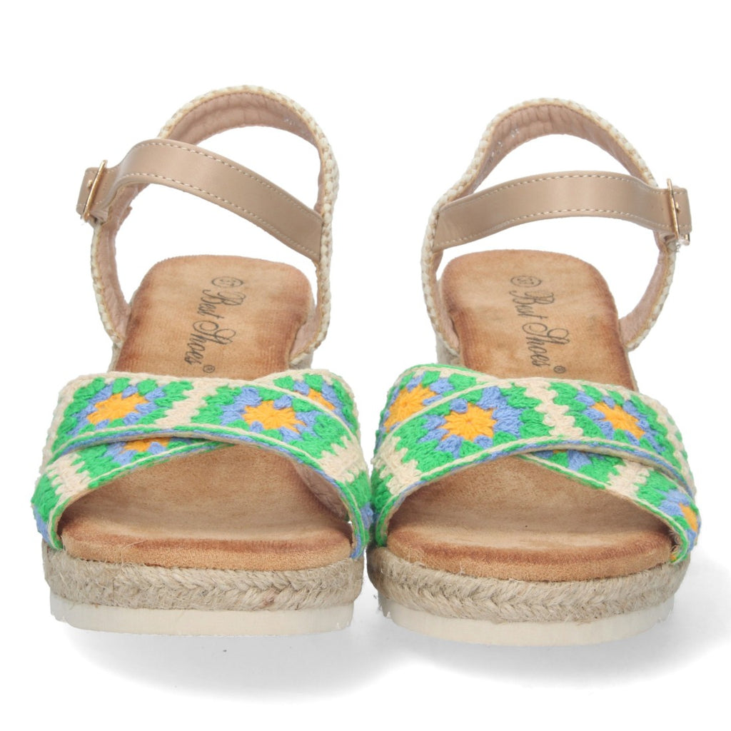 Sandalia de cuña Pala Cruzada – Multicolor Verde