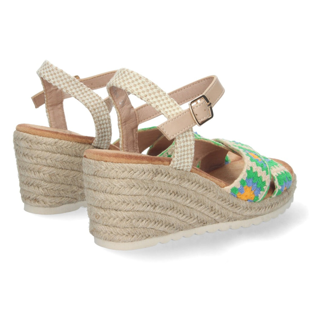 Sandalia de cuña Pala Cruzada – Multicolor Verde