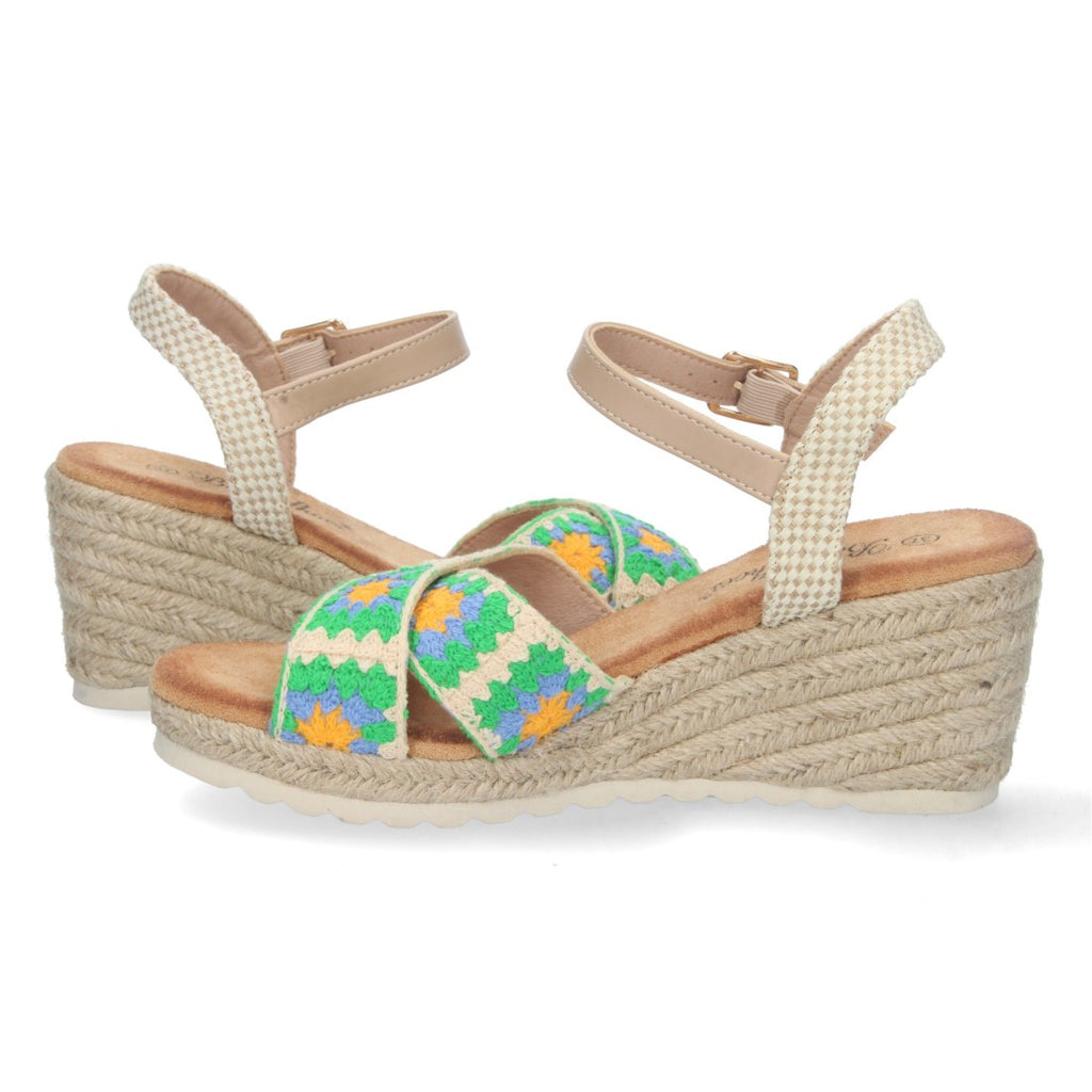 Sandalia de cuña Pala Cruzada – Multicolor Verde