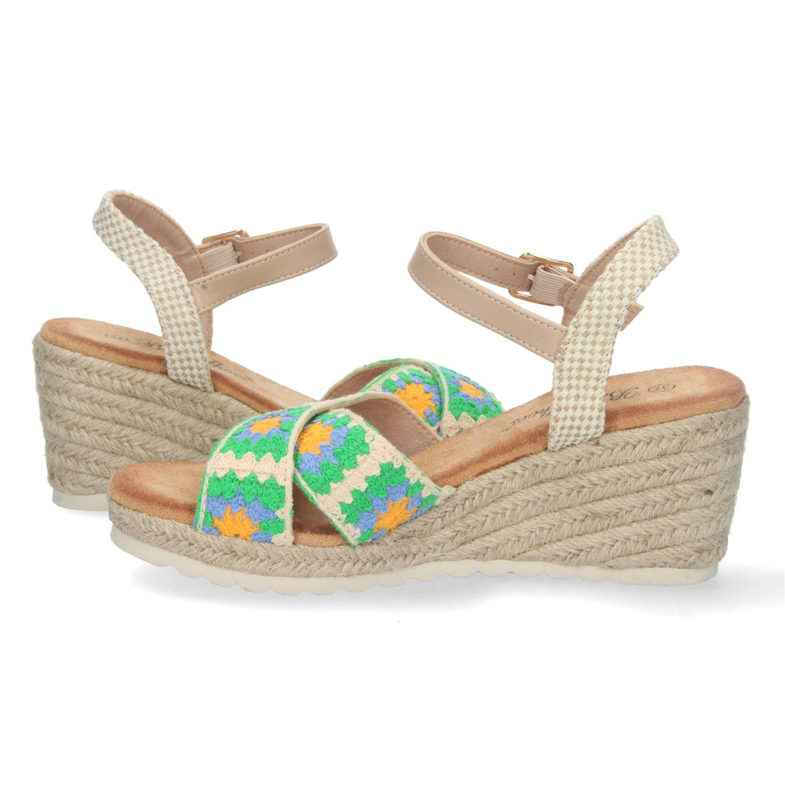 Sandalia de cuña Pala Cruzada – Multicolor Verde