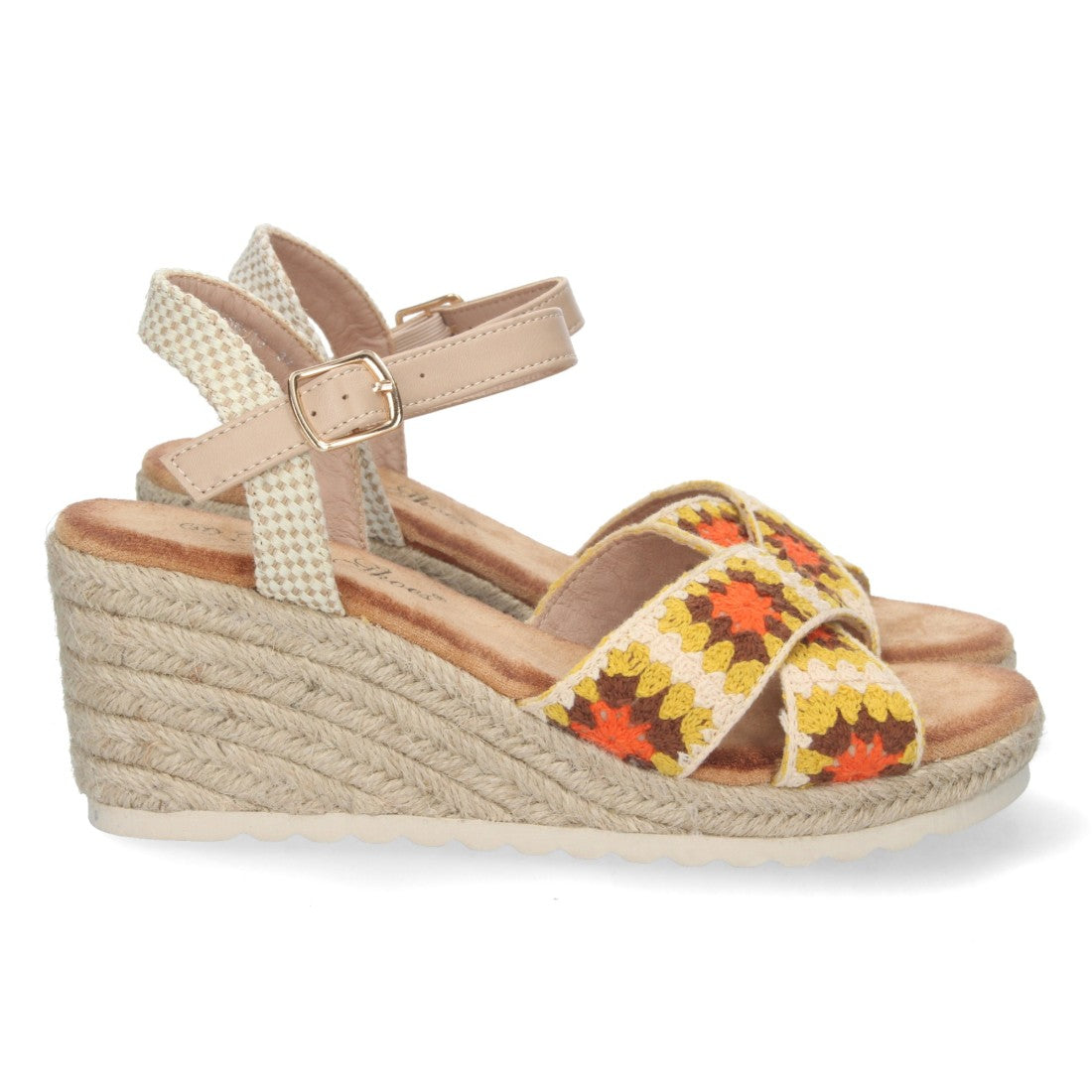 Sandalia de cuña Pala Cruzada – Multicolor Naranja