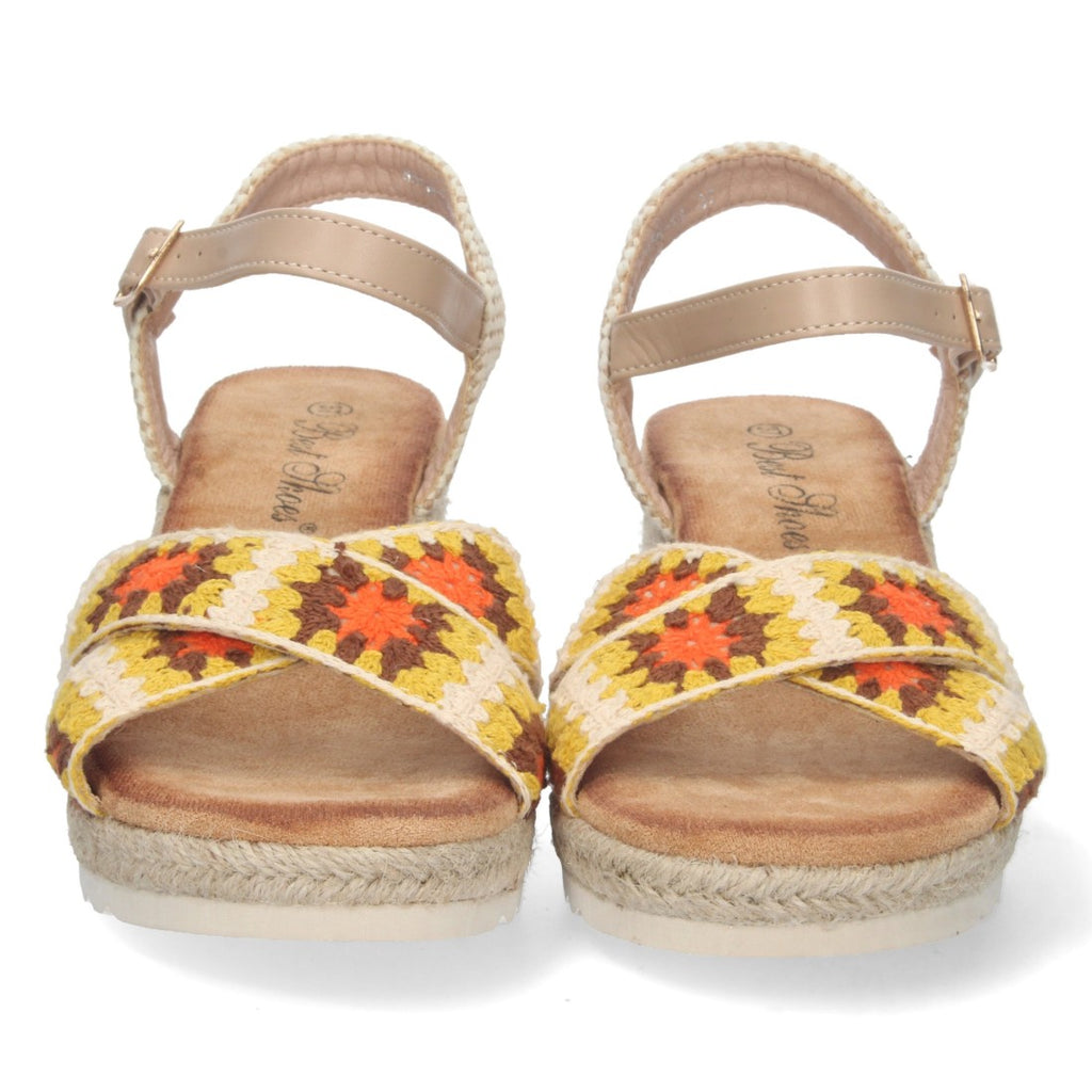 Sandalia de cuña Pala Cruzada – Multicolor Naranja