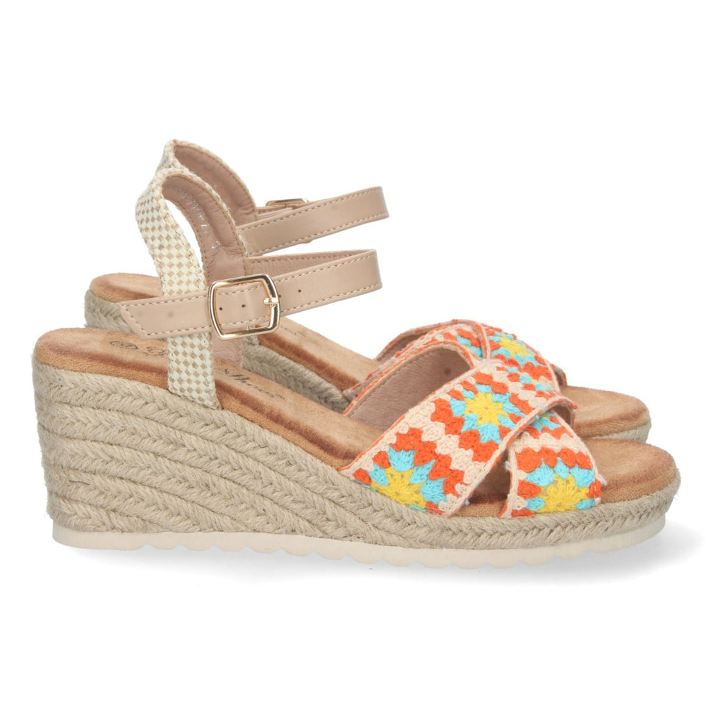Sandalia de cuña Pala Cruzada – Multicolor Beige