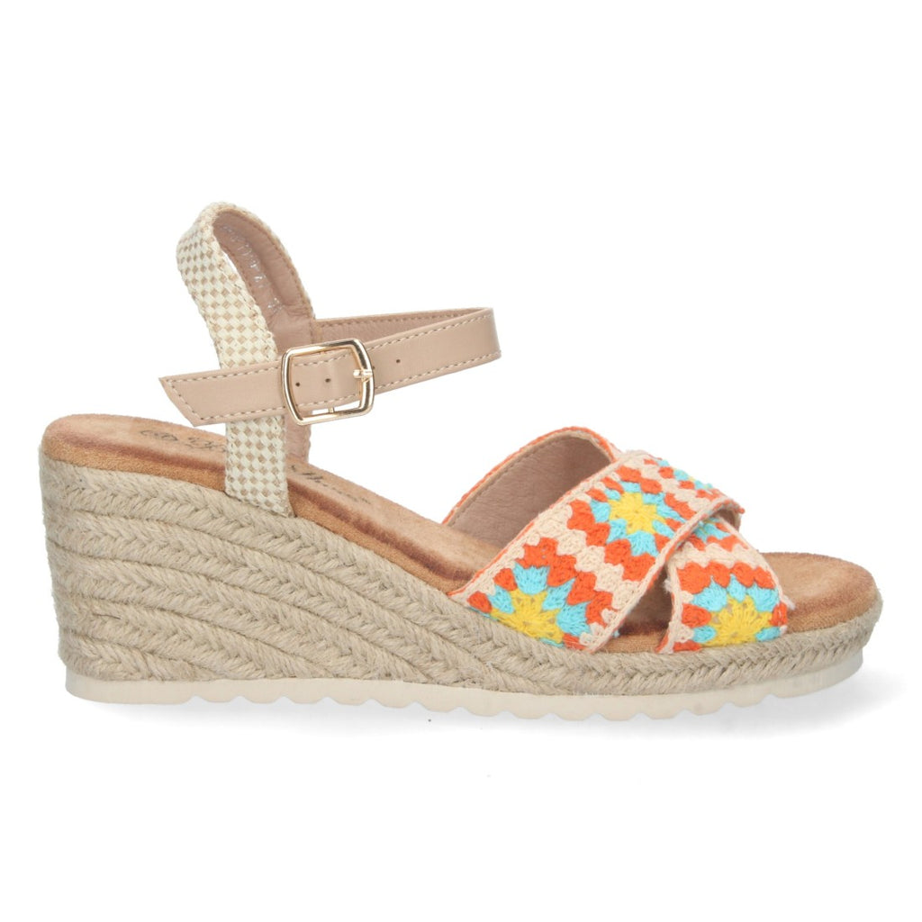 Sandalia de cuña Pala Cruzada – Multicolor Beige