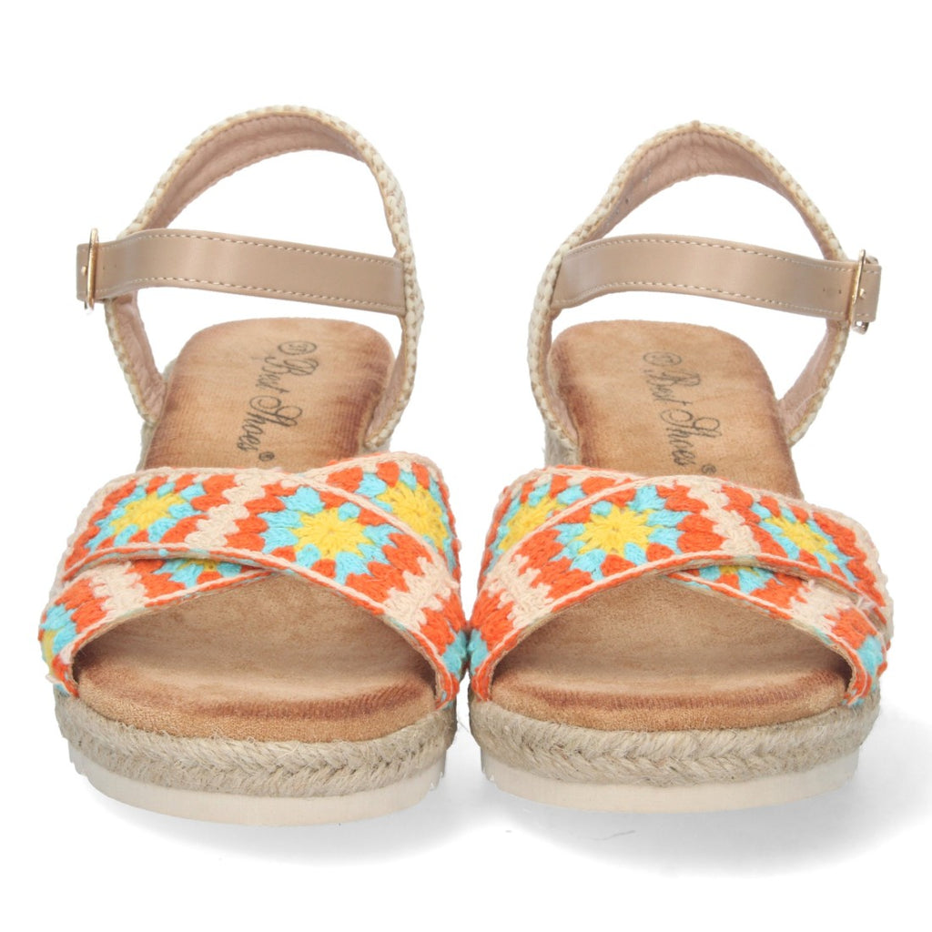 Sandalia de cuña Pala Cruzada – Multicolor Beige