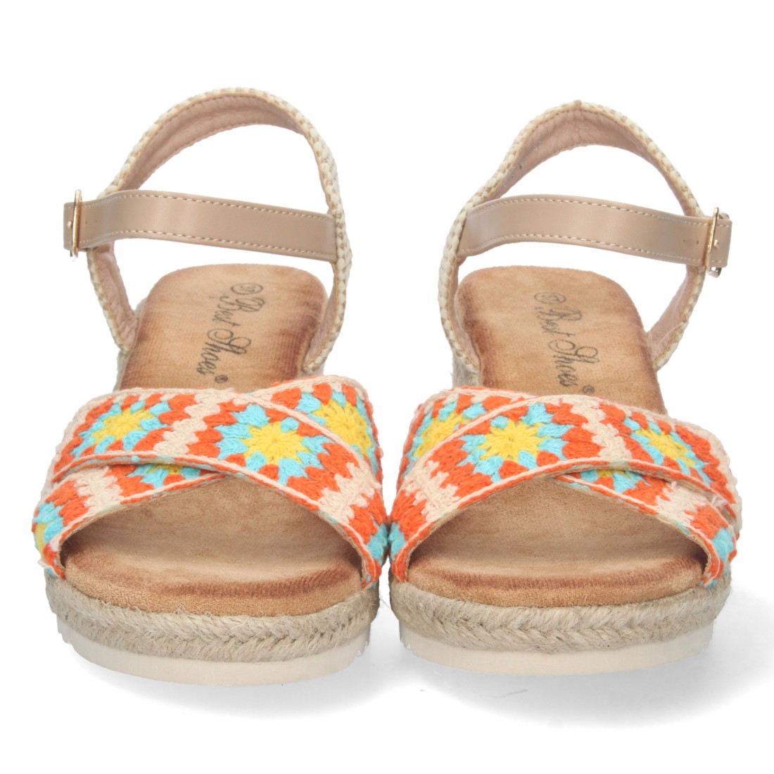 Sandalia de cuña Pala Cruzada – Multicolor Beige