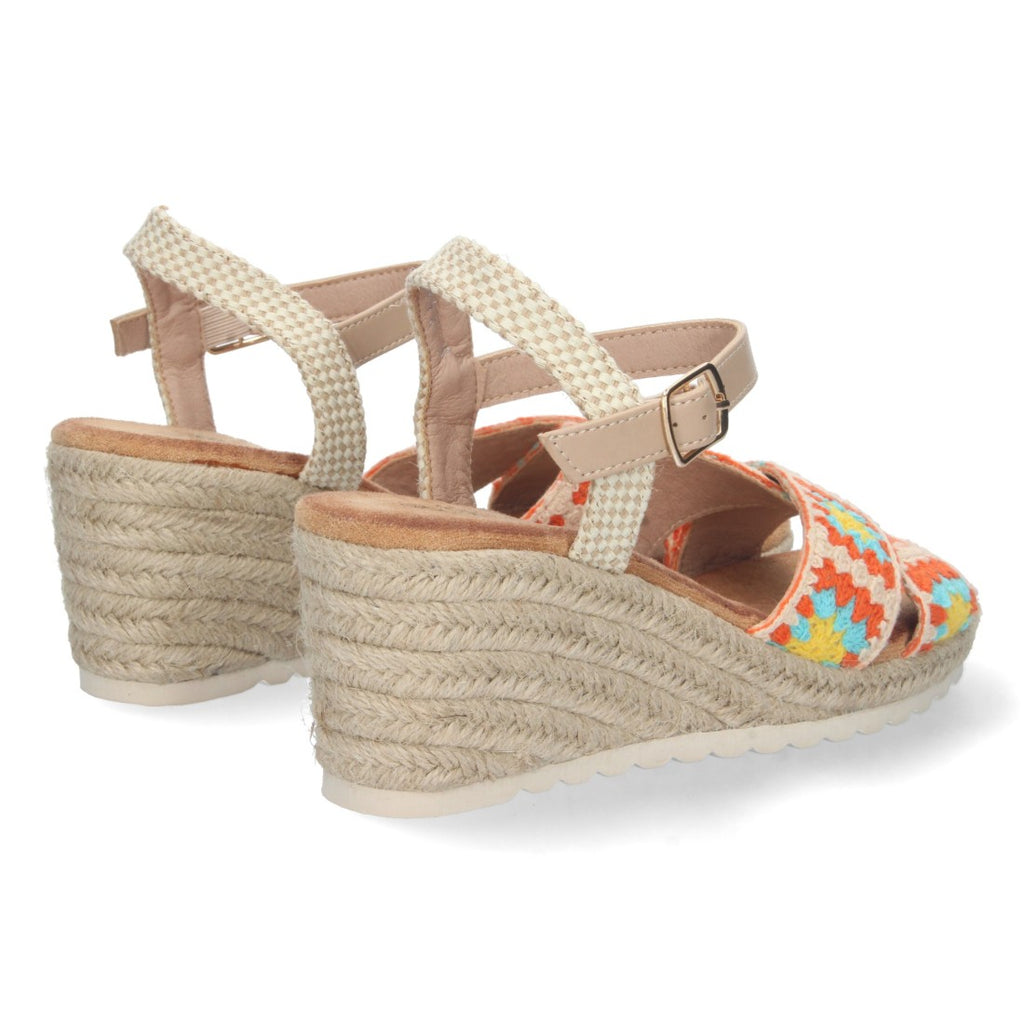 Sandalia de cuña Pala Cruzada – Multicolor Beige