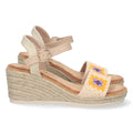 Sandalia de Cuña con Pala Simple Bordada Beige