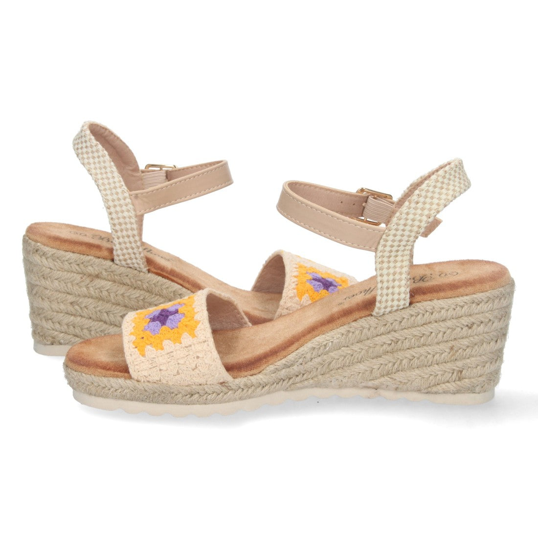 Sandalia de Cuña con Pala Simple Bordada Beige