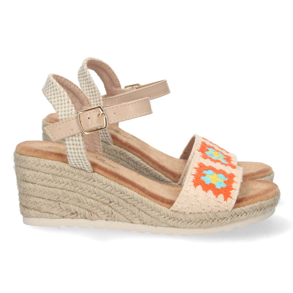 Sandalia de Cuña con Pala Simple Bordada Naranja