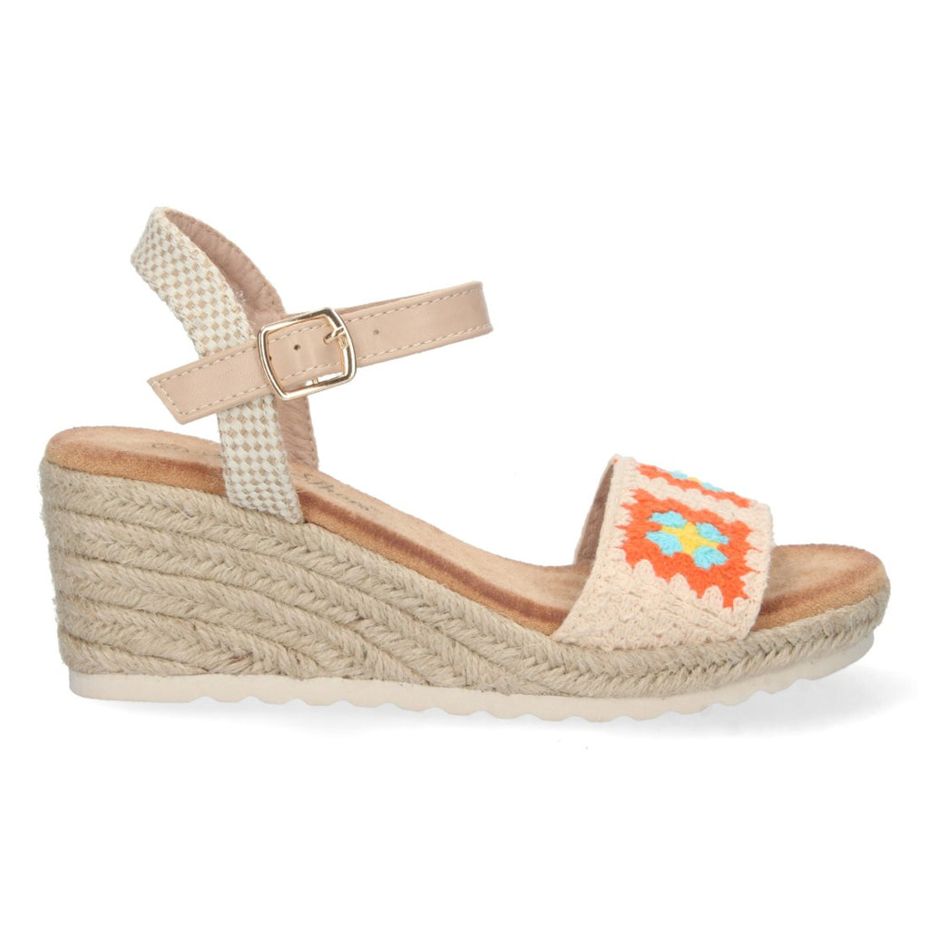 Sandalia de Cuña con Pala Simple Bordada Naranja