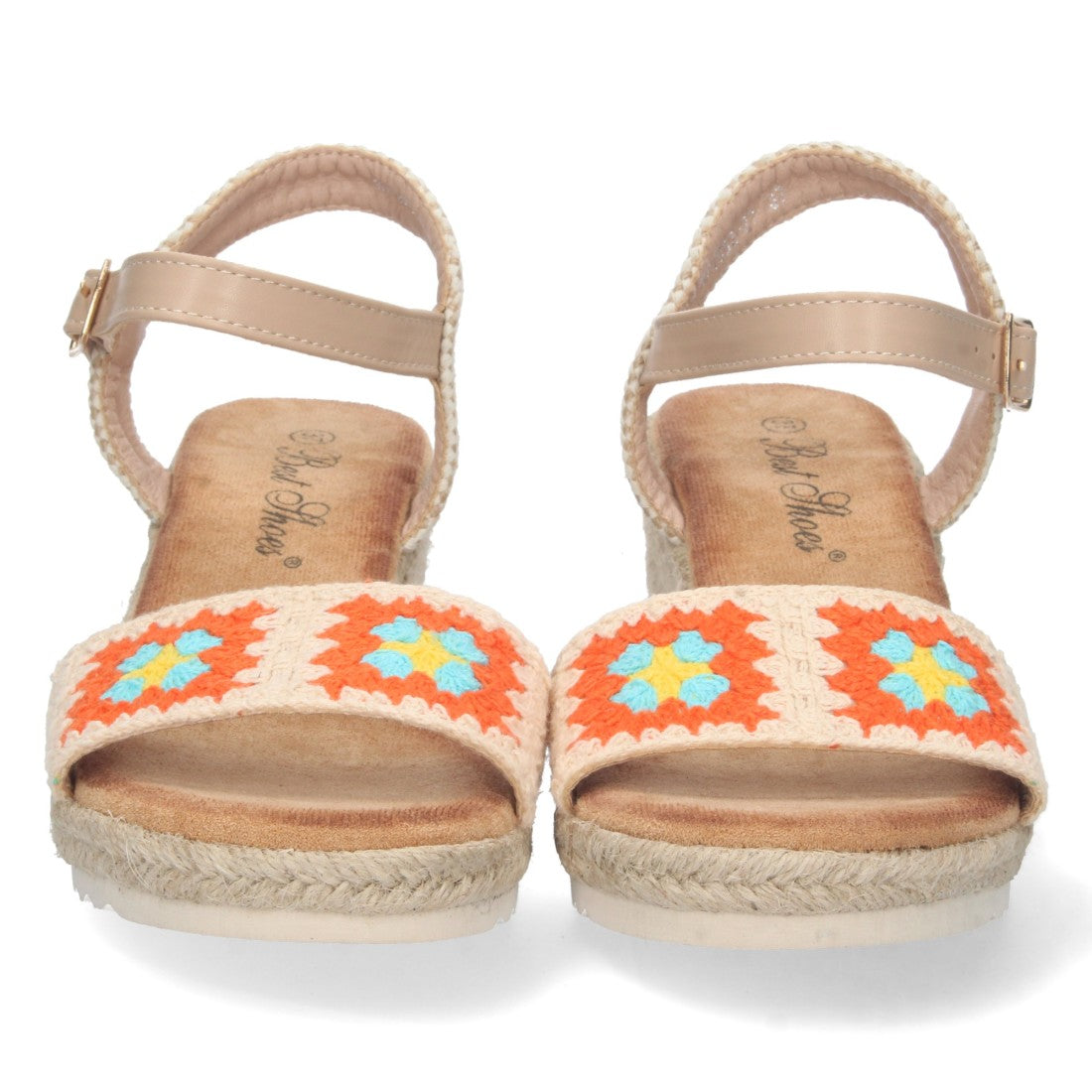 Sandalia de Cuña con Pala Simple Bordada Naranja