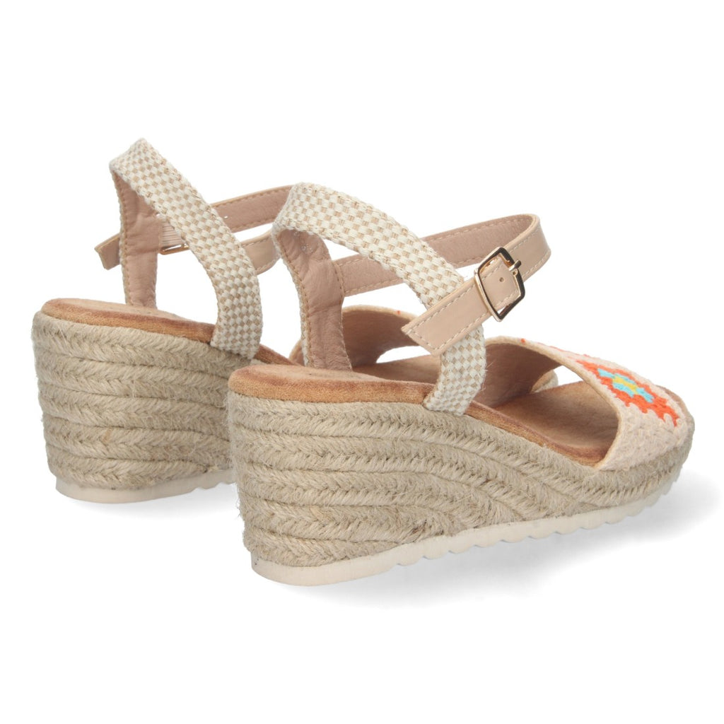 Sandalia de Cuña con Pala Simple Bordada Naranja