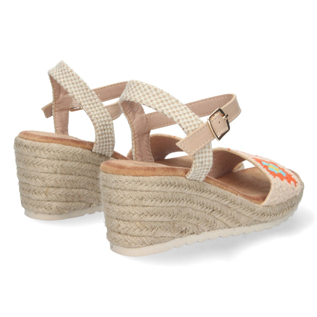 Sandalia de Cuña con Pala Simple Bordada Naranja