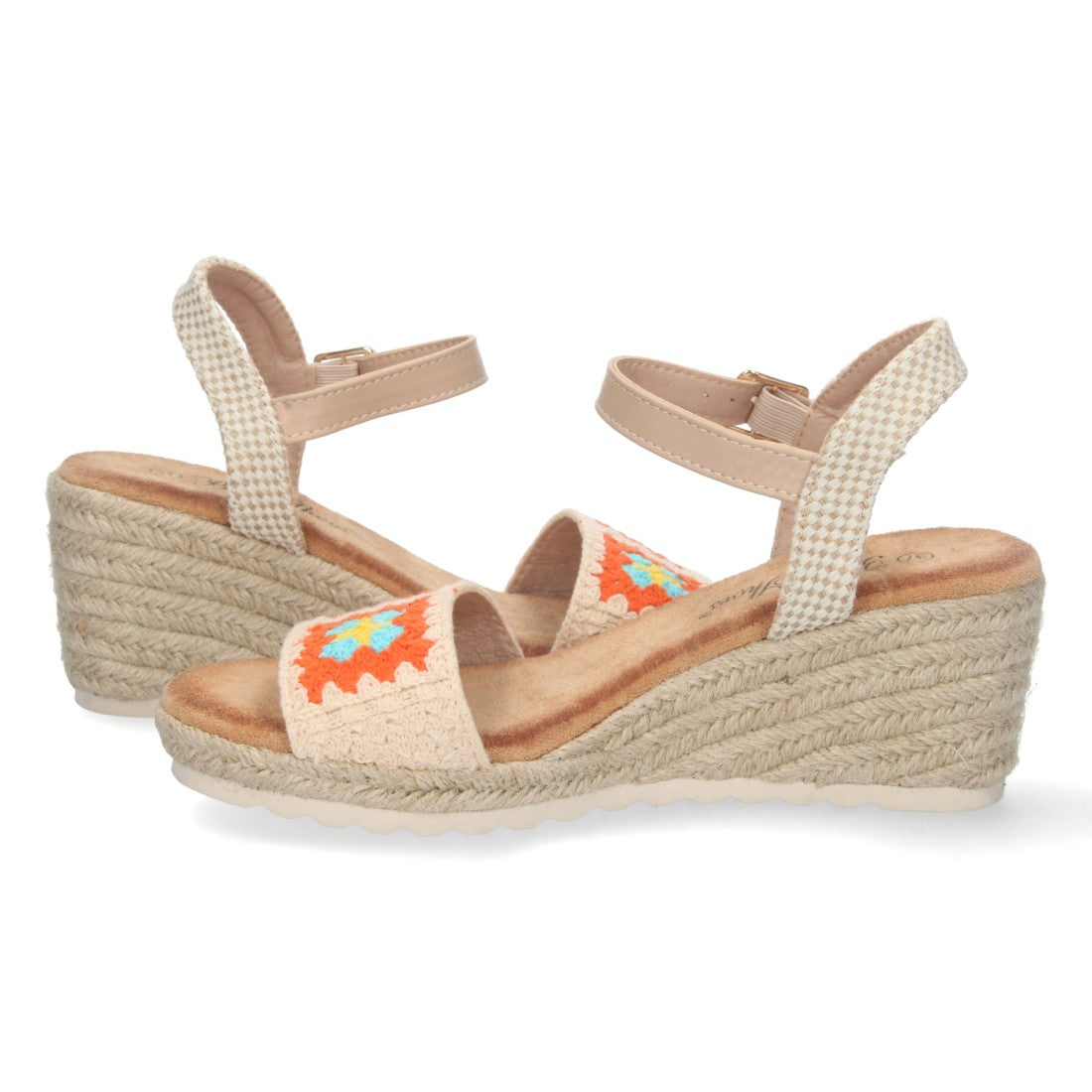 Sandalia de Cuña con Pala Simple Bordada Naranja