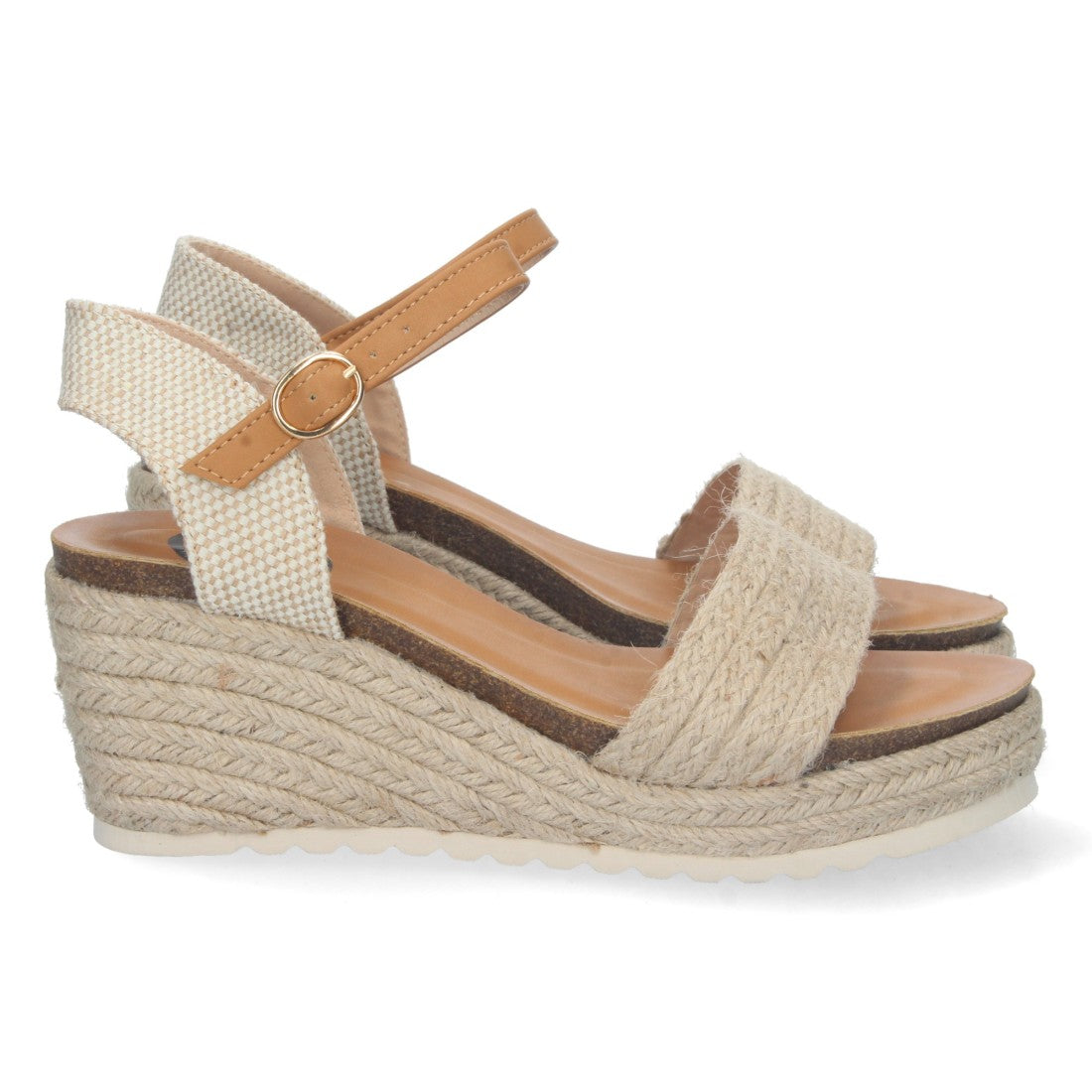Sandalia de Cuña con Planta Bio y Pala Tejida  - Beige