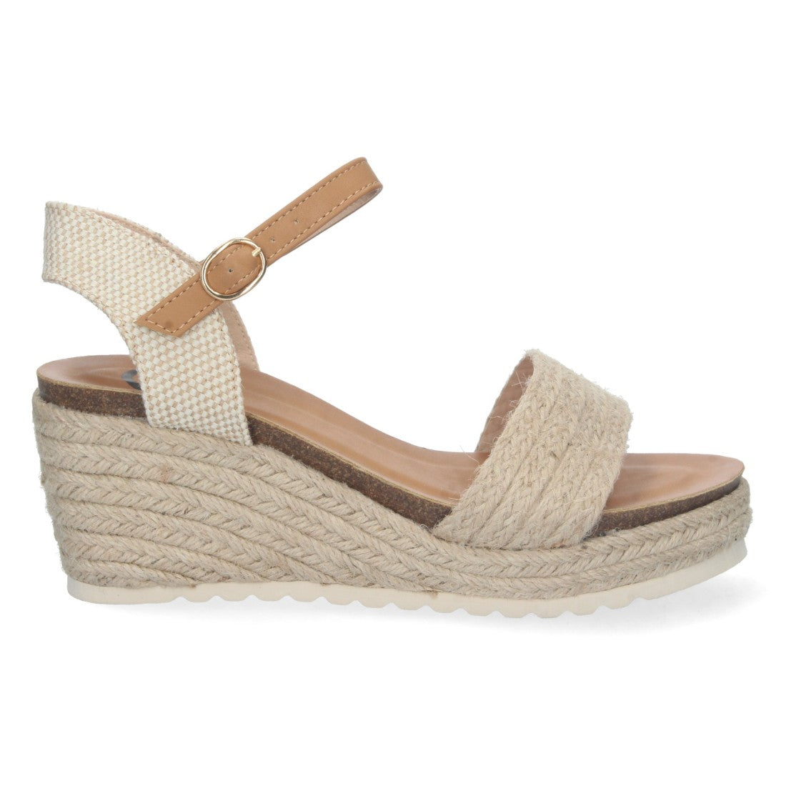 Sandalia de Cuña con Planta Bio y Pala Tejida  - Beige