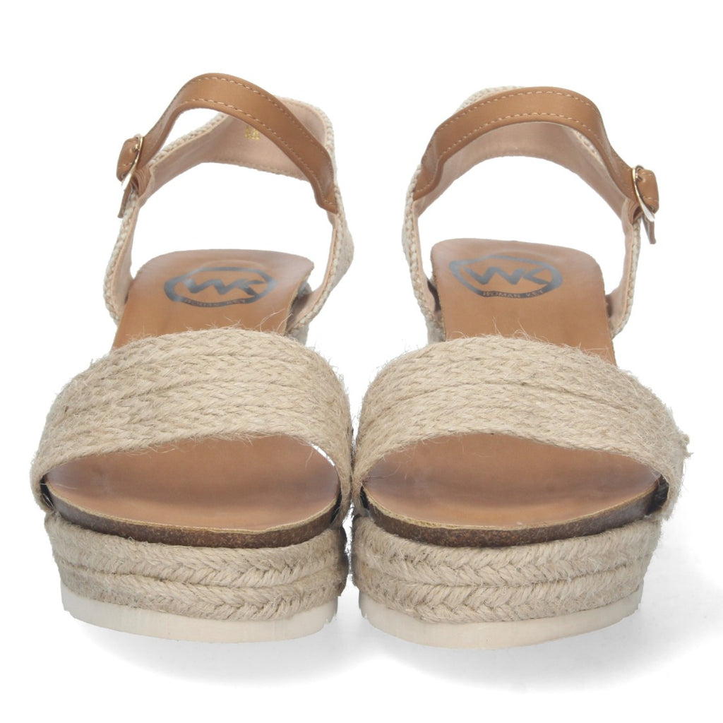 Sandalia de Cuña con Planta Bio y Pala Tejida  - Beige