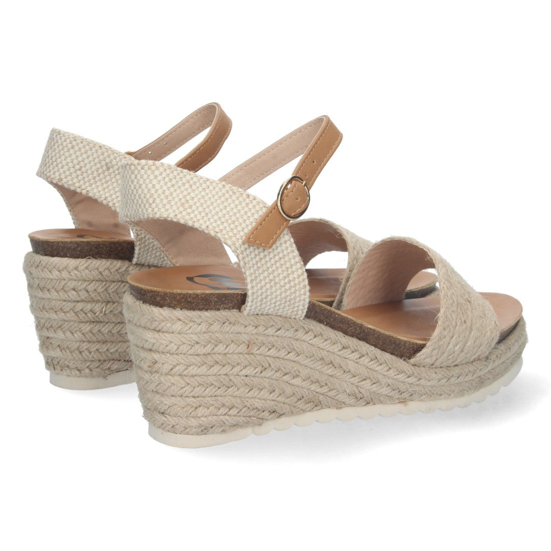 Sandalia de Cuña con Planta Bio y Pala Tejida  - Beige