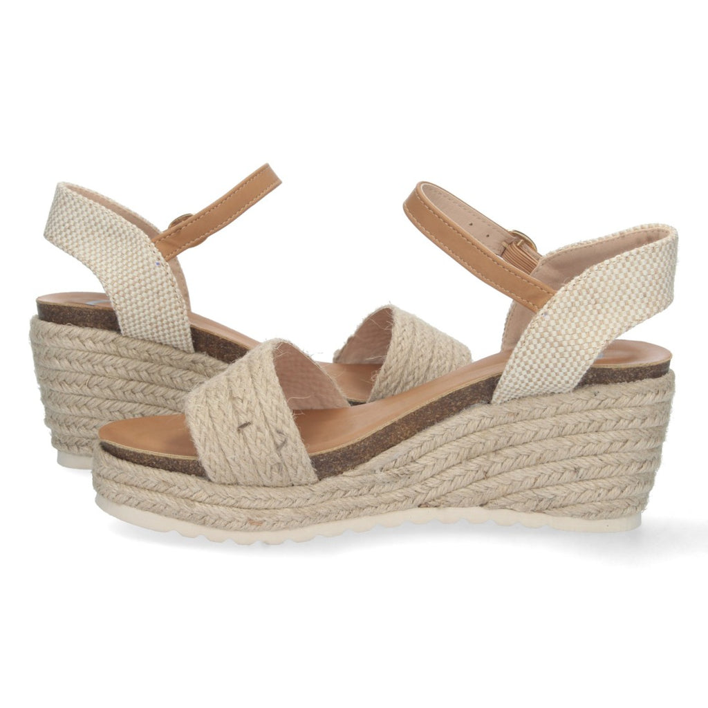 Sandalia de Cuña con Planta Bio y Pala Tejida  - Beige