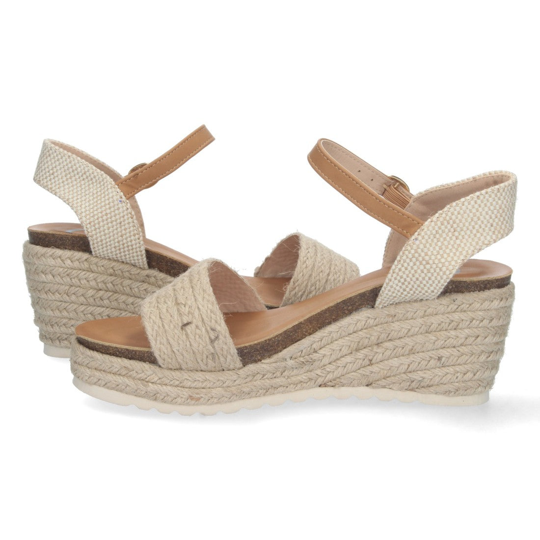 Sandalia de Cuña con Planta Bio y Pala Tejida  - Beige