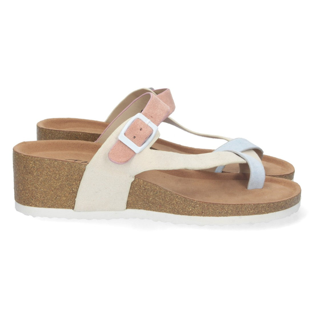 Sandalia de Cuña para Mujer,  Planta Bio, Estilo de Esclava con Hebilla - M-227C-Beige