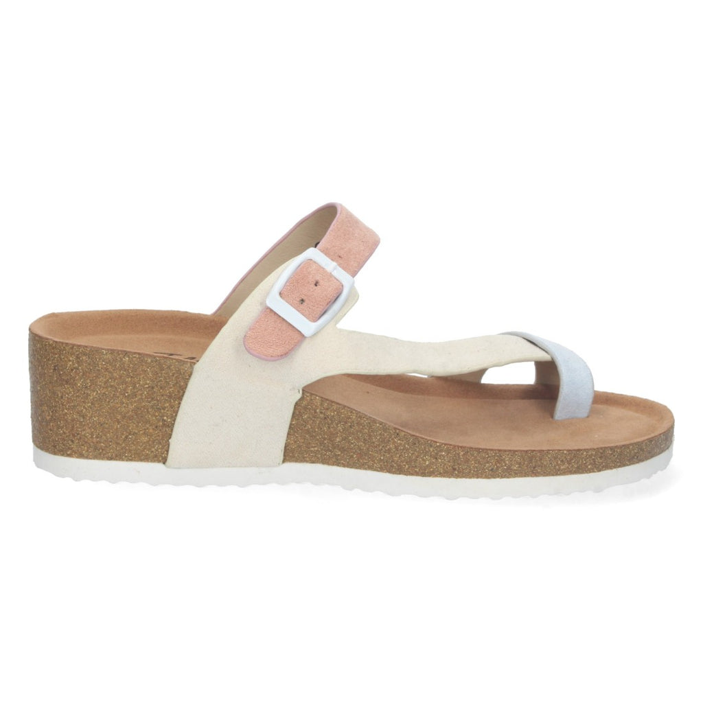 Sandalia de Cuña para Mujer,  Planta Bio, Estilo de Esclava con Hebilla - M-227C-Beige
