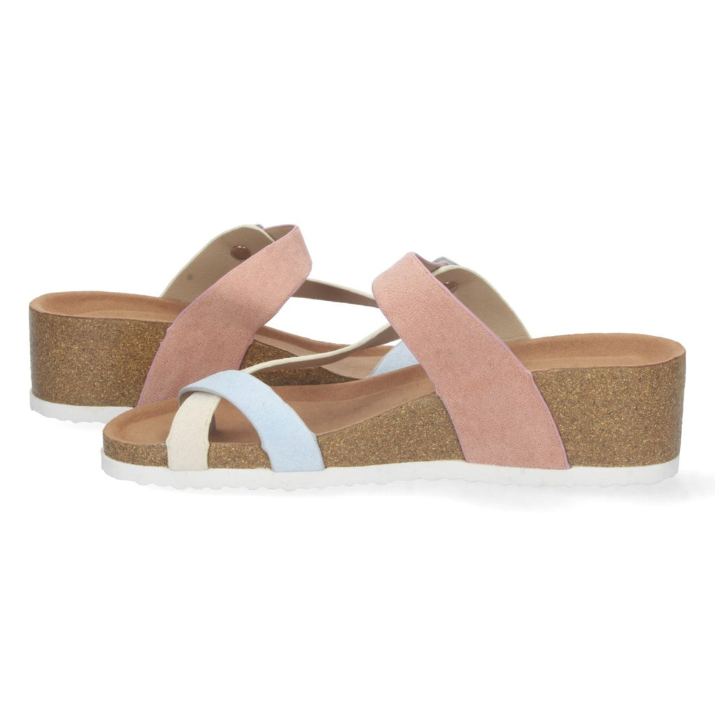 Sandalia de Cuña para Mujer,  Planta Bio, Estilo de Esclava con Hebilla - M-227C-Beige