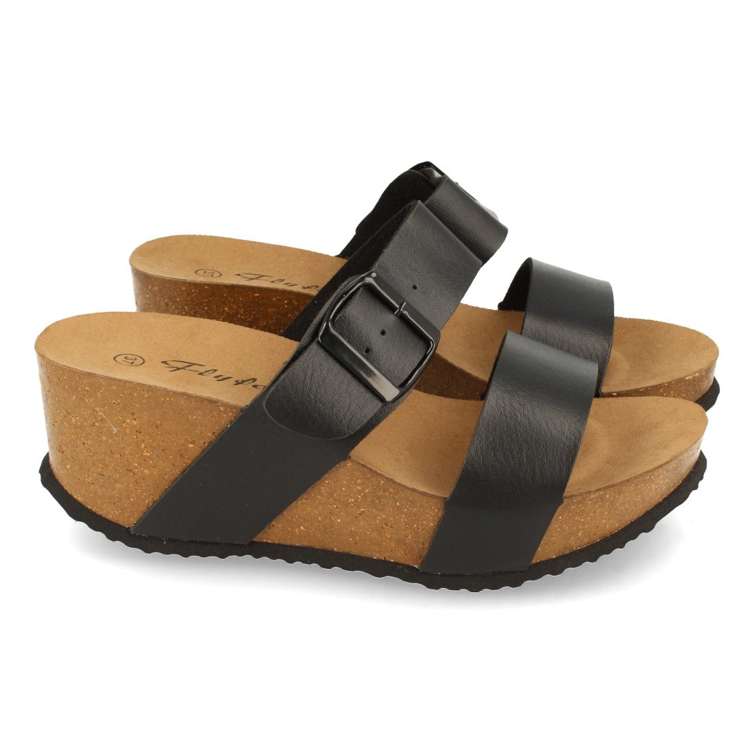 Sandalia de Cuña Bio con Pala Fina y Hebilla - M-08-Negro