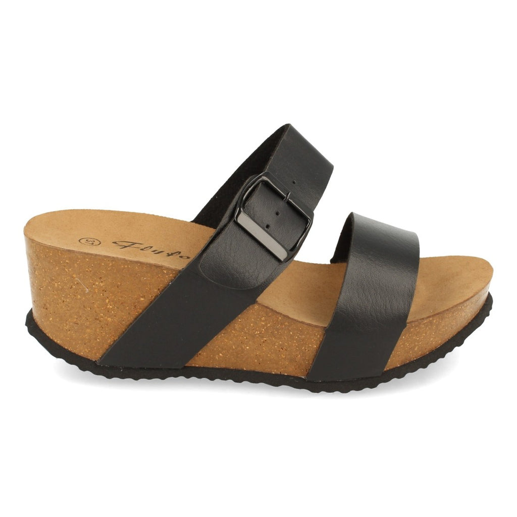 Sandalia de Cuña Bio con Pala Fina y Hebilla - M-08-Negro