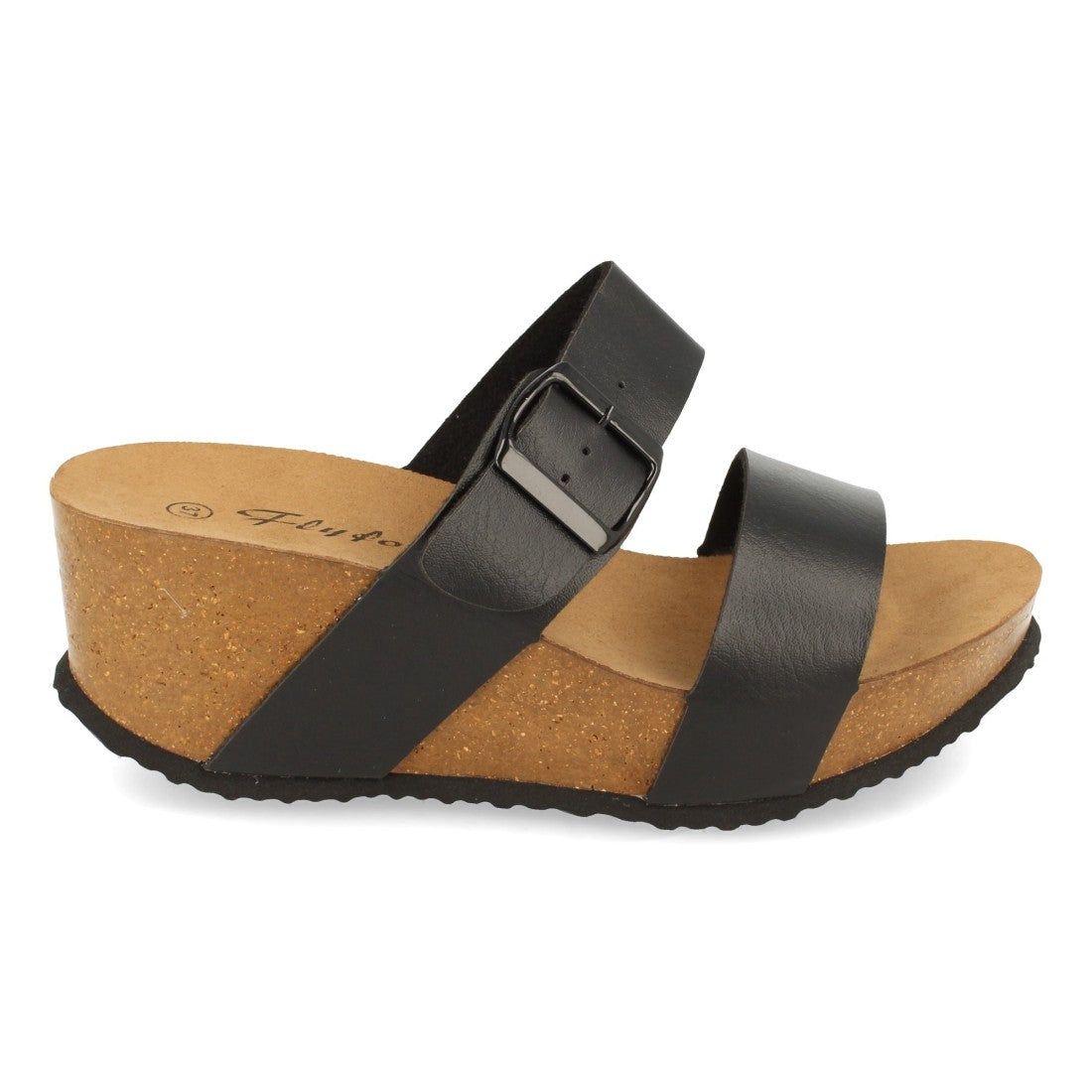 Sandalia de Cuña Bio con Pala Fina y Hebilla - M-08-Negro