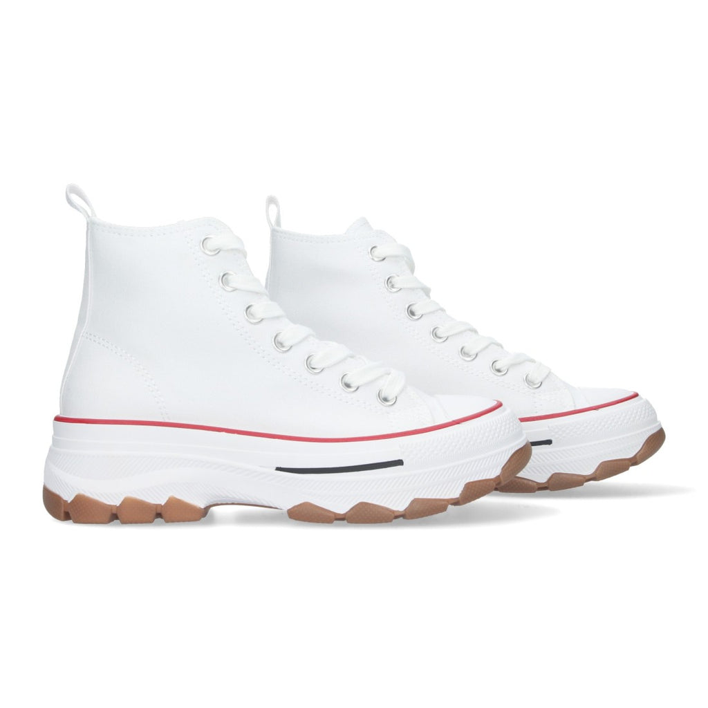 Sneaker Urbana Alta Blanca con Detalle Rojo