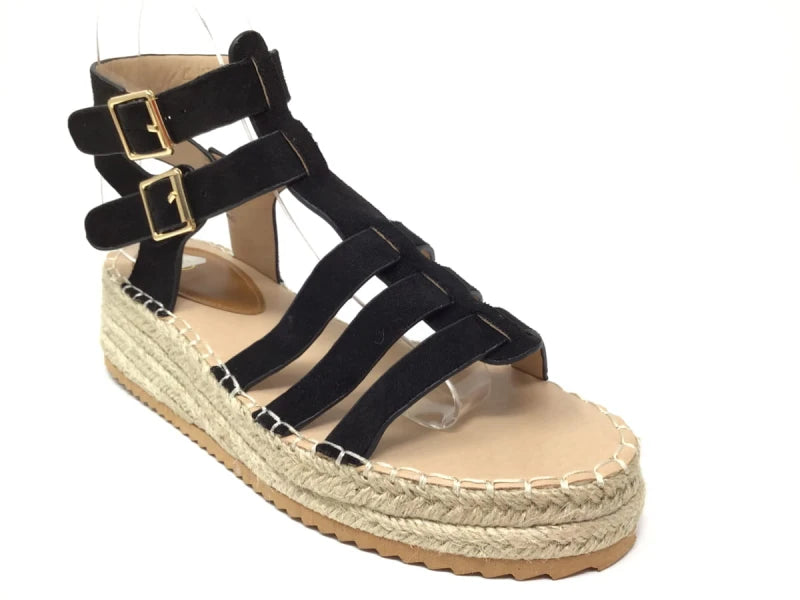 Sandalia plataforma mujer negra – estilo moderno con suela de yute y doble hebilla