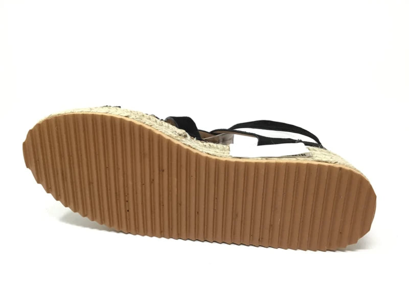 Sandalia plataforma mujer negra – estilo moderno con suela de yute y doble hebilla