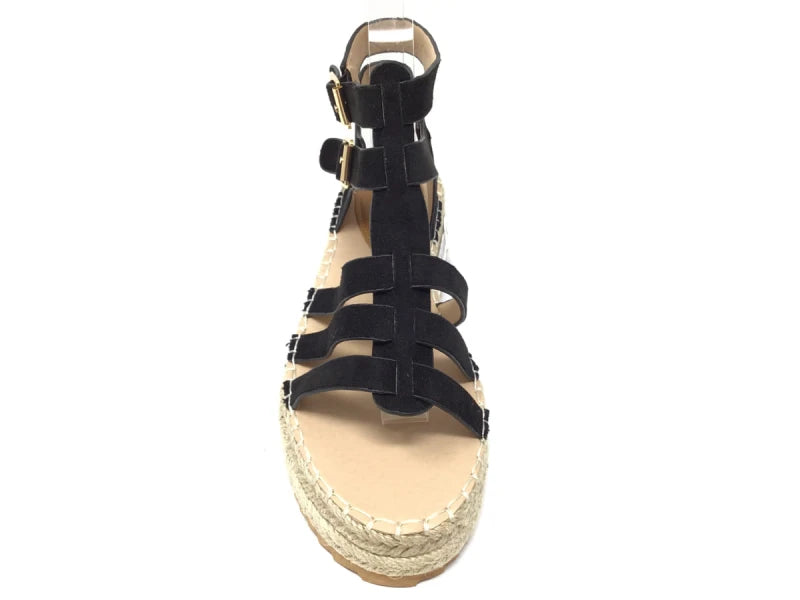Sandalia plataforma mujer negra – estilo moderno con suela de yute y doble hebilla