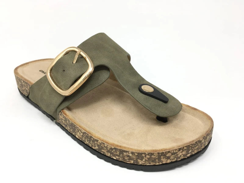 Sandalia kaki de mujer con hebilla decorativa y plantilla anatómica