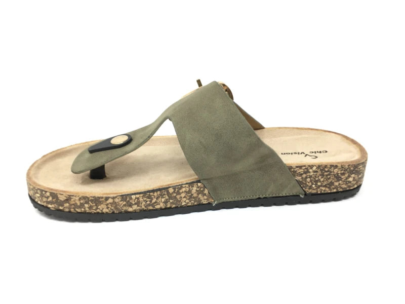 Sandalia kaki de mujer con hebilla decorativa y plantilla anatómica