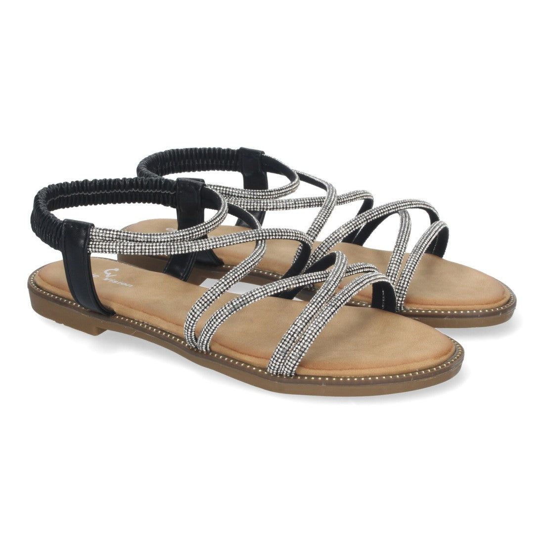 Sandalias con tiras entrecruzadas brillantes -Negro