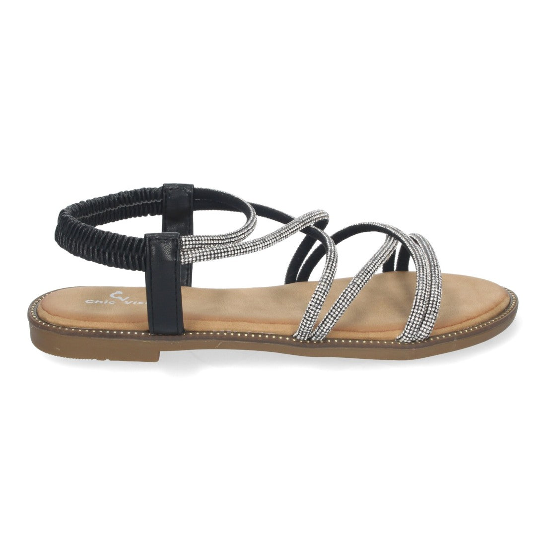 Sandalias con tiras entrecruzadas brillantes -Negro