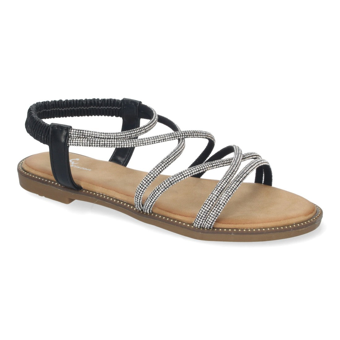 Sandalias con tiras entrecruzadas brillantes -Negro