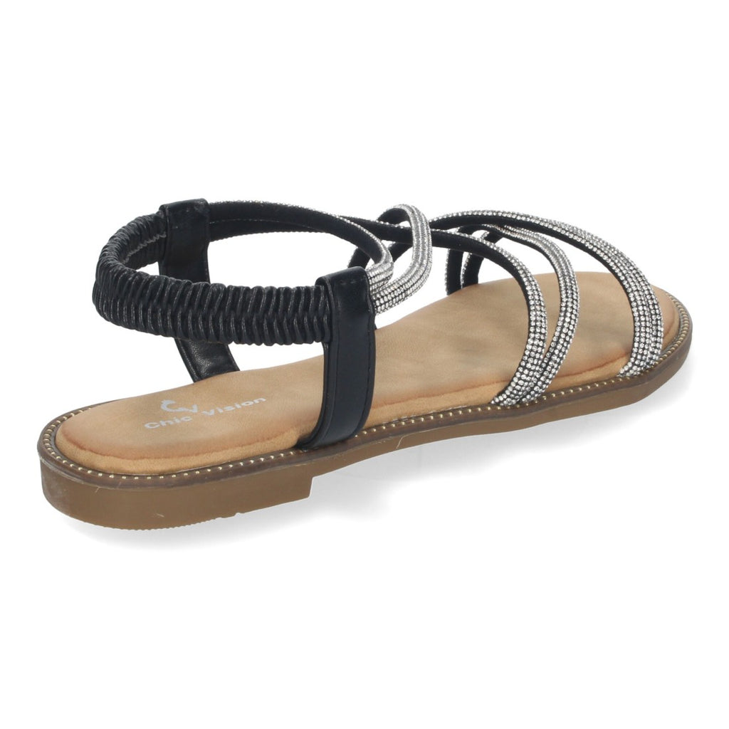 Sandalias con tiras entrecruzadas brillantes -Negro