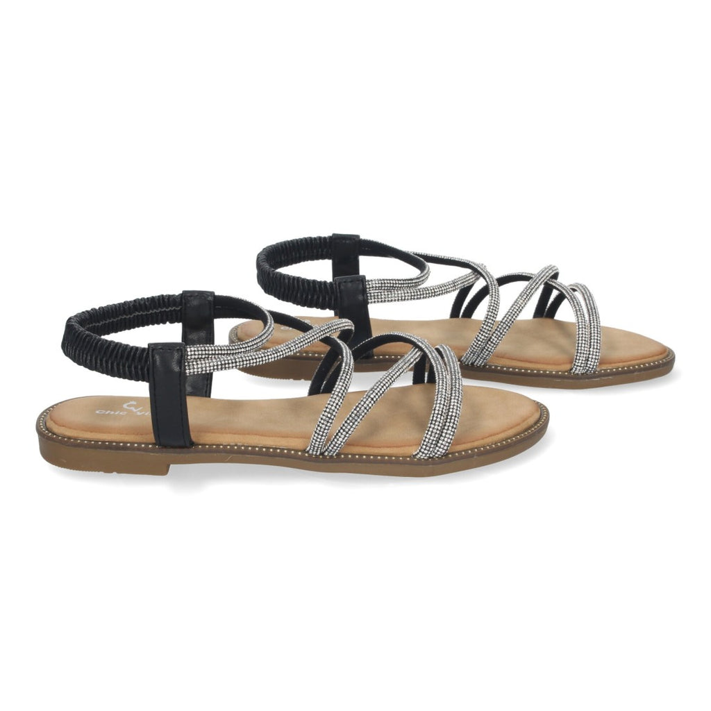 Sandalias con tiras entrecruzadas brillantes -Negro