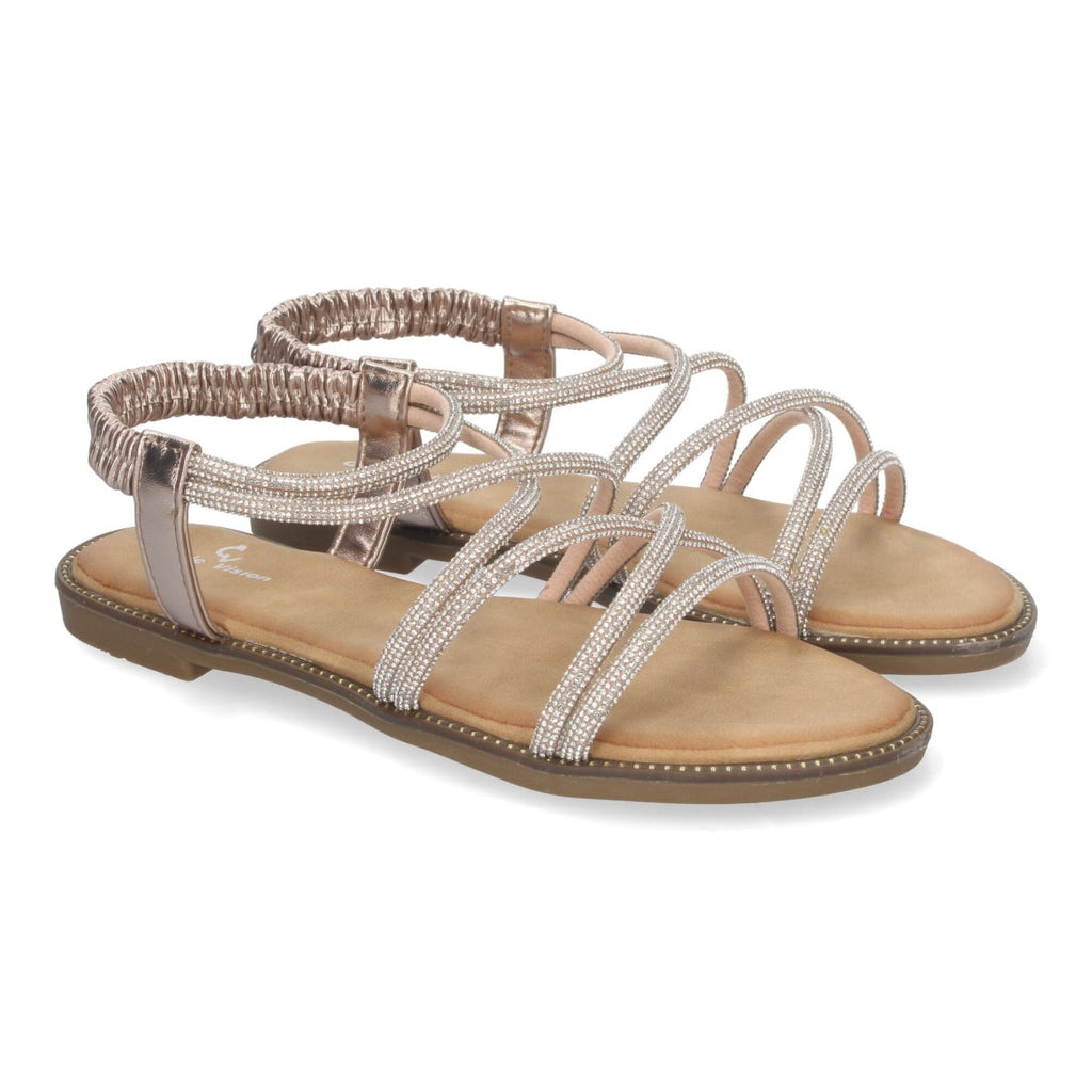 Sandalias con tiras entrecruzadas brillantes -Champan