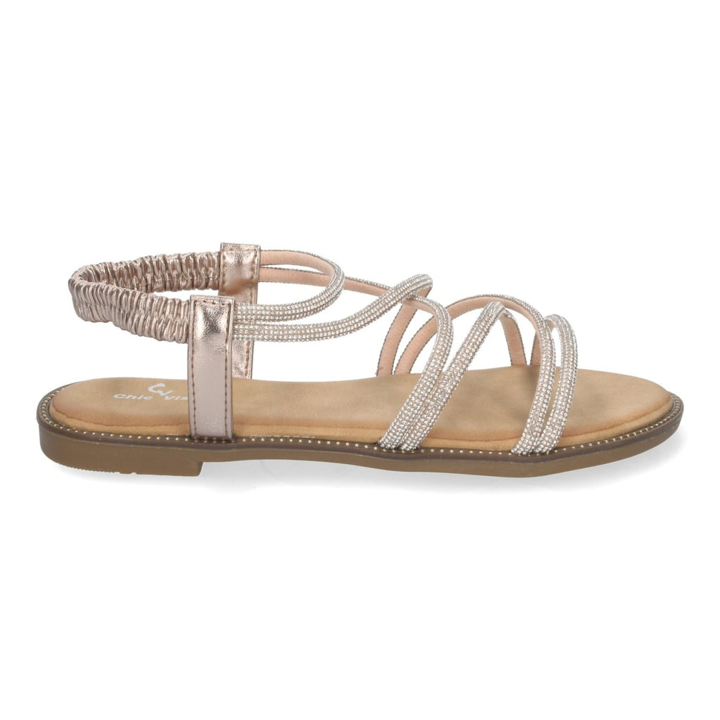 Sandalias con tiras entrecruzadas brillantes -Champan