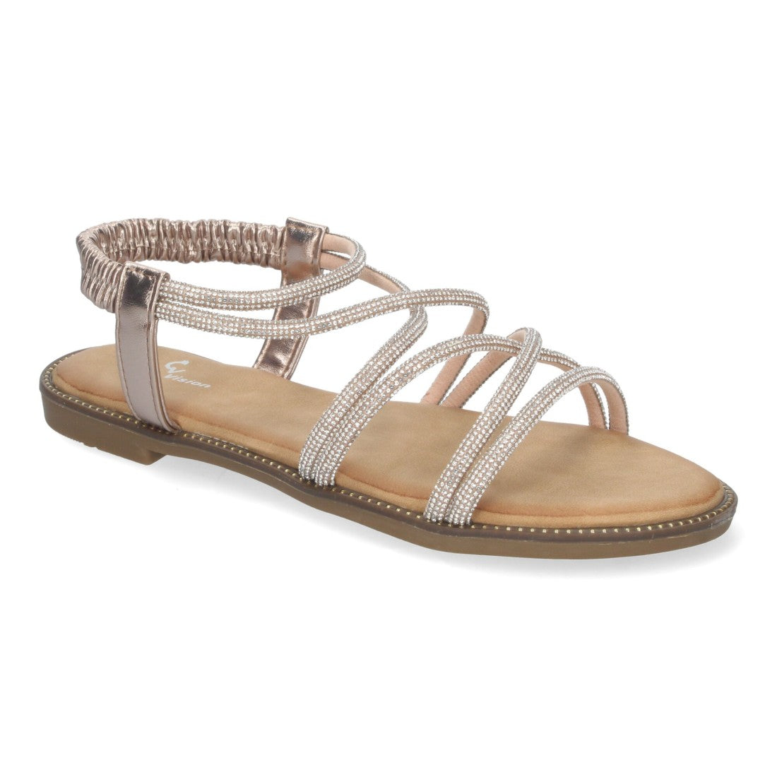 Sandalias con tiras entrecruzadas brillantes -Champan