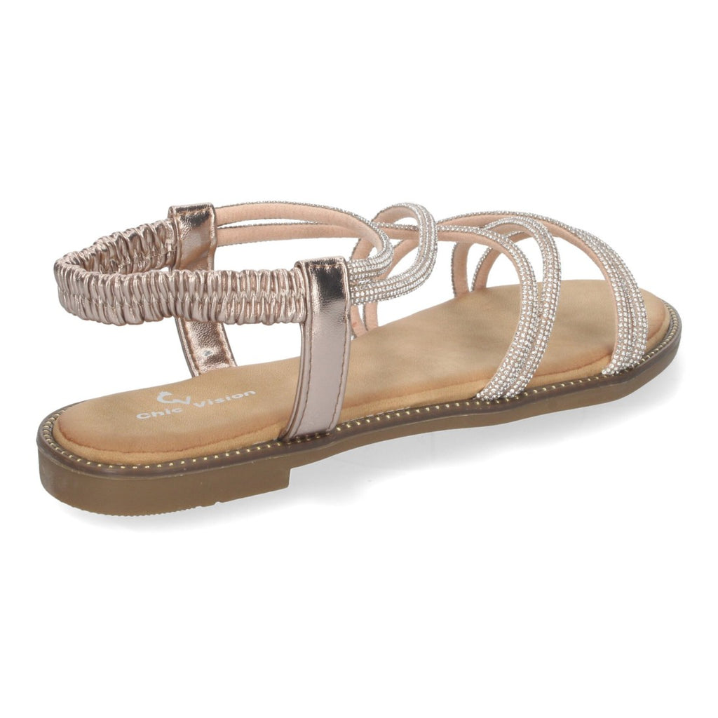 Sandalias con tiras entrecruzadas brillantes -Champan