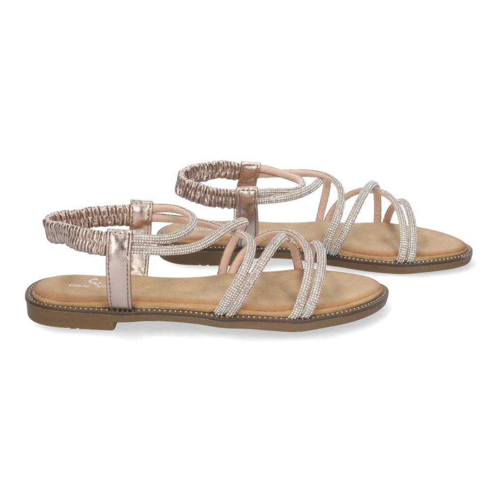 Sandalias con tiras entrecruzadas brillantes -Champan