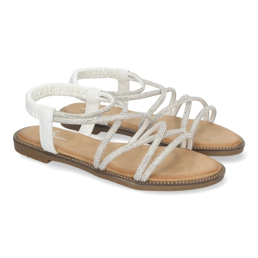 Sandalias con tiras entrecruzadas brillantes -Blanco